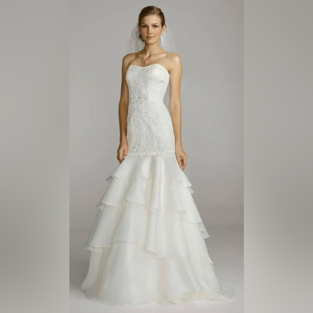 Melissa Sweet Cream and White Halter Tiered Wedding Gown